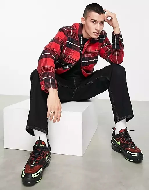 Hot selling classic plaid jackets red black mixed color customized logo jackets lightly and soft jackets