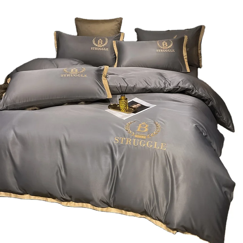 Wedding Luxury Cool Breathe Soft Silk Bedding Sheets Meryl Ice Silk Satin Four Piece Bedding Sets