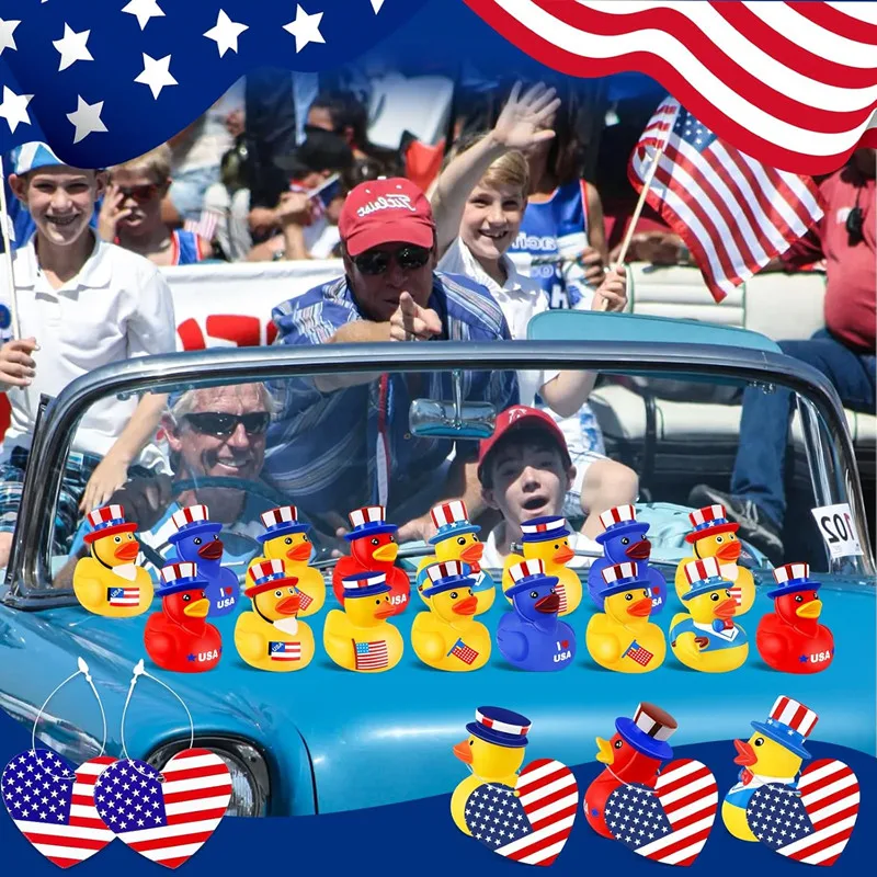 Patriotic Rubber Ducks Independence Day Novelty Funny Squeeze Baby Shower Bathtub Ducks for Fourth of July Party Supplies