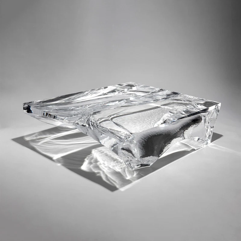 Glass Coffee Table Polished Finishing Champagne Legs Sculpture Modern Furnishing Brass Tempered