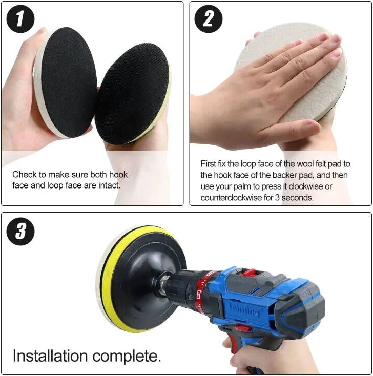 5 Inch (125mm) Wool Felt Polishing Pad Hook and Loop Compressed Wool Wheel Buffing Pad for Car & Boat Polishing, Waxing, Sealing