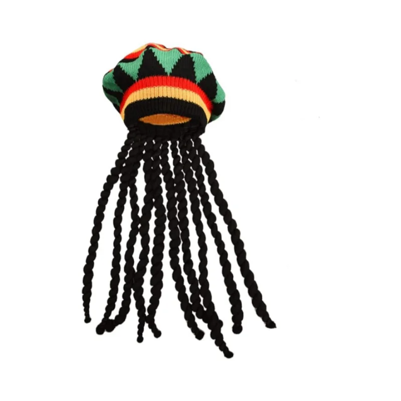 Knitted Hat with Black Dreadlocks Jamaican Dreadlocks Fancy Dress Party Wig Cap