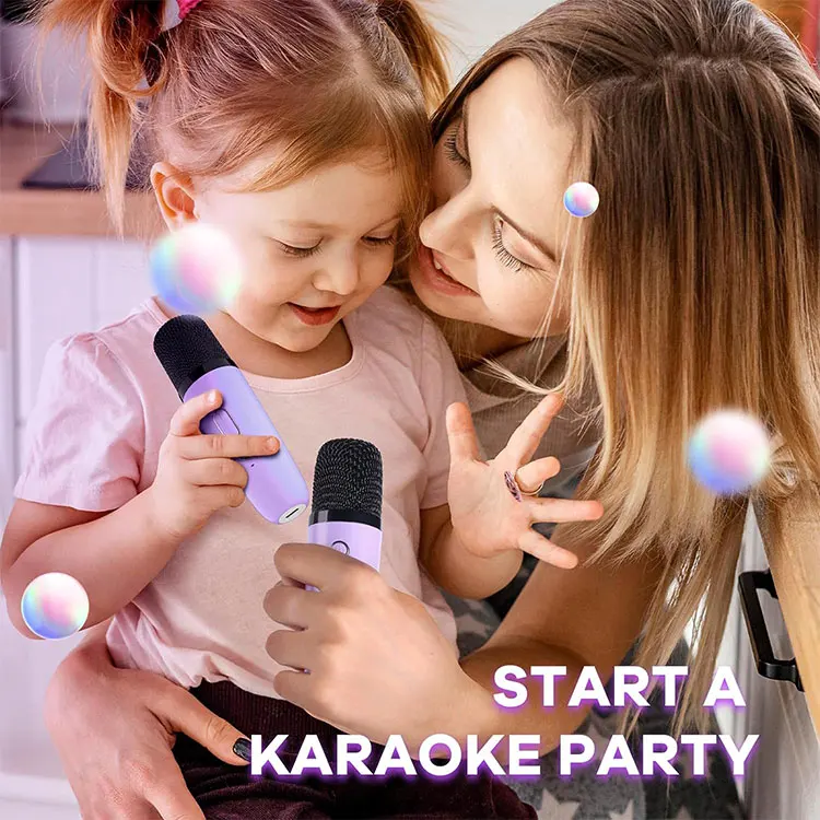 Mini Karaoke Machine  Speaker With 2 Wireless Microphones Rgb Led Lights Portable Karaoke System Speaker For Parties