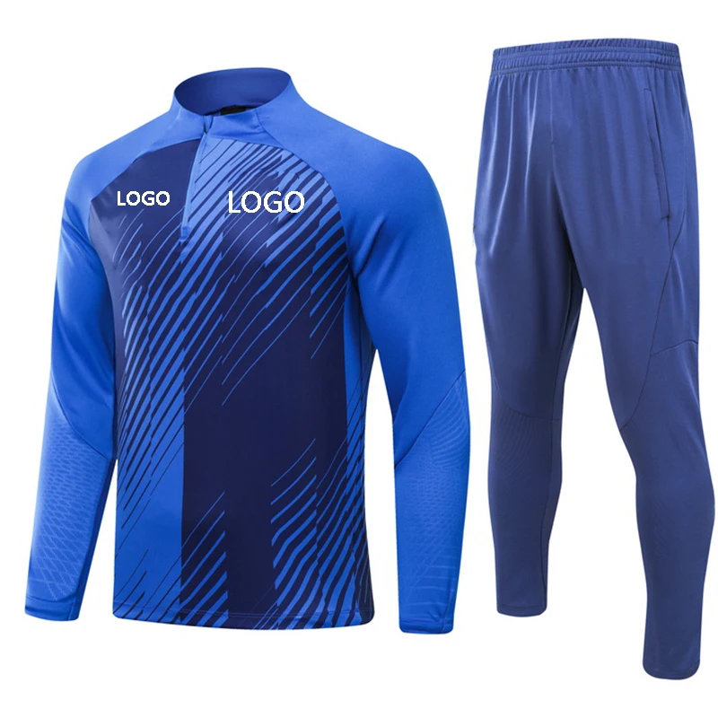 23-24 Soccer Training Tracksuits Men soccer jacket Football Uniform Sets Custom LOGO Soccer Jersey Club Sportswear Blue Suit