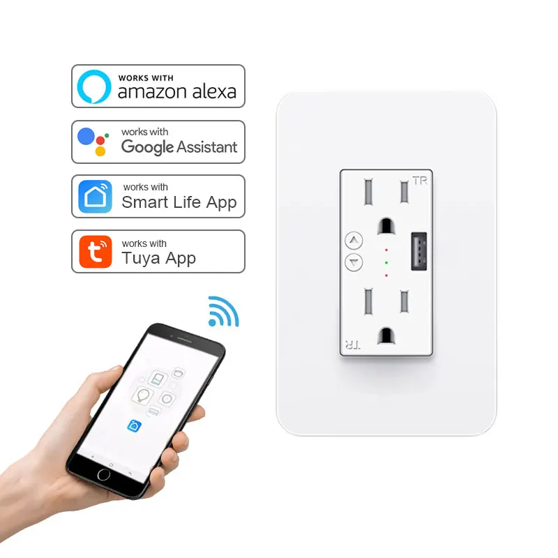 110V 15A USA portable power recessed plastic homekit smart flat thin wifi universal electrical wall outlet