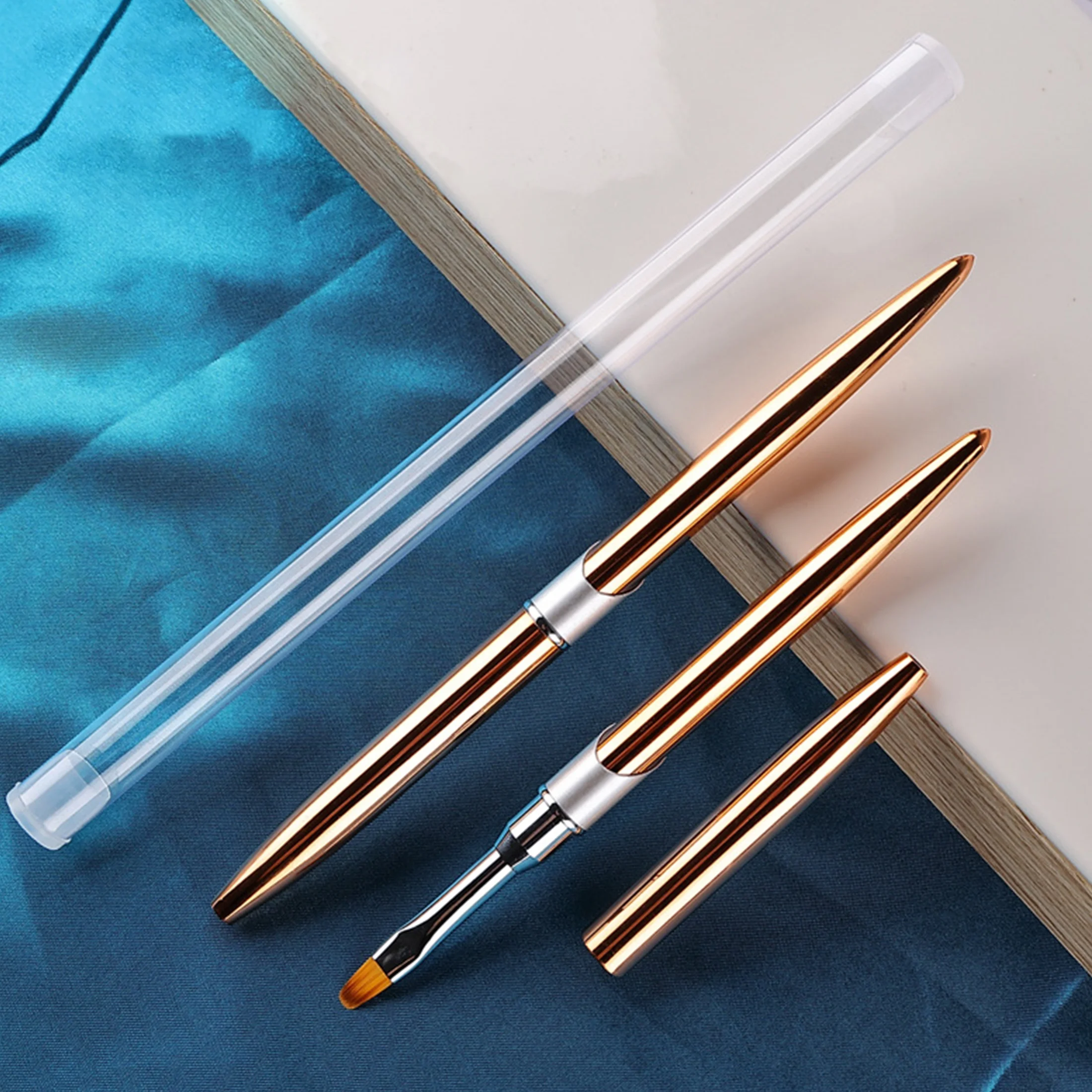 High Quality New Design Rose Gold Metal Nails Drawing Liner Manicure Acrylic Nail Brushes
