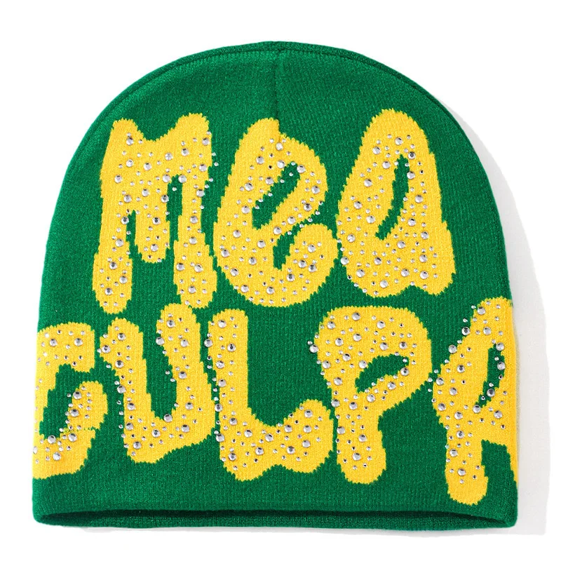 Sell new diamond-encrusted beanie cap MeaCulpa eaveless knitted cap factory outlet