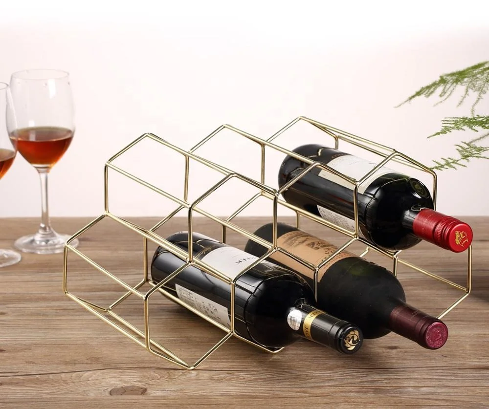 
9 Bottles Metal Wine Rack Countertop Free-stand Wine Storage Holder Buckets, Coolers & Holders Brown/white/custom Color Box 