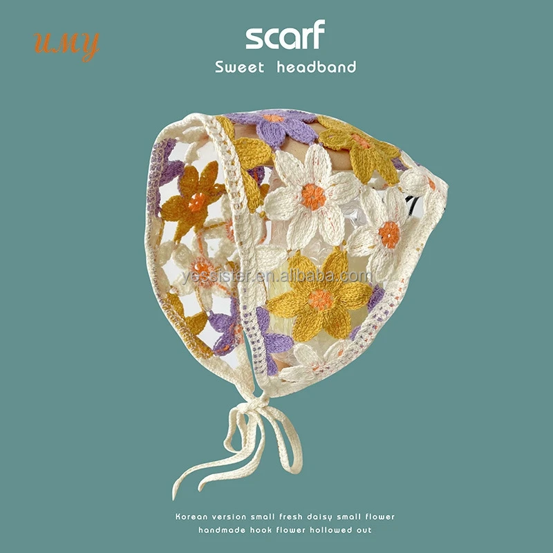 New Fashion Summer Beach Handmade Knitted Bandana Women Floral Hair Scarf Crochet Triangle Headbands For Girls