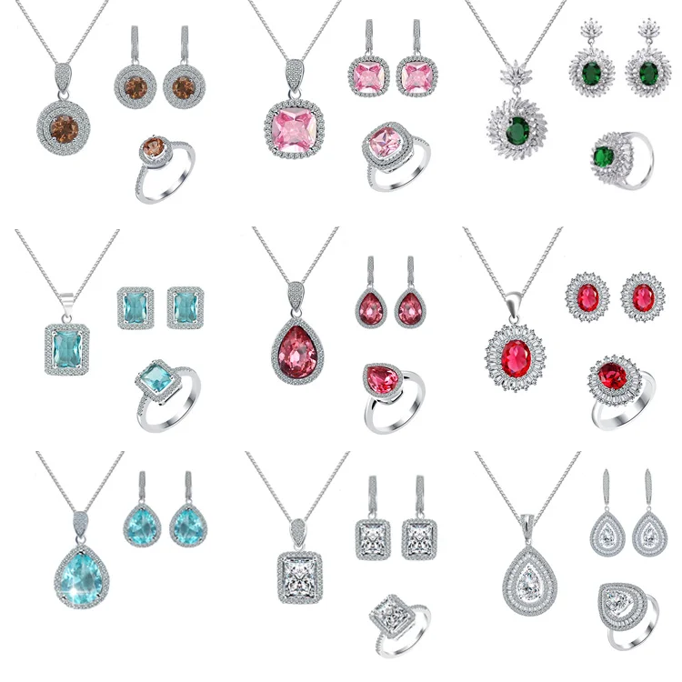 2022 New Catalog Jewellery Set Saudi Arabia Unique Fine Jewelry Rhodium Handmade 925 Sterling Silver Bridal Zirconia Jewelry Set