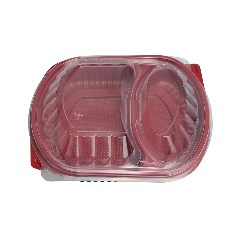 Meal Prep Food Packaging 2 Compartment Microwavable Plastic Food Container With Lid Take Out Disposable Lunch Bento Box