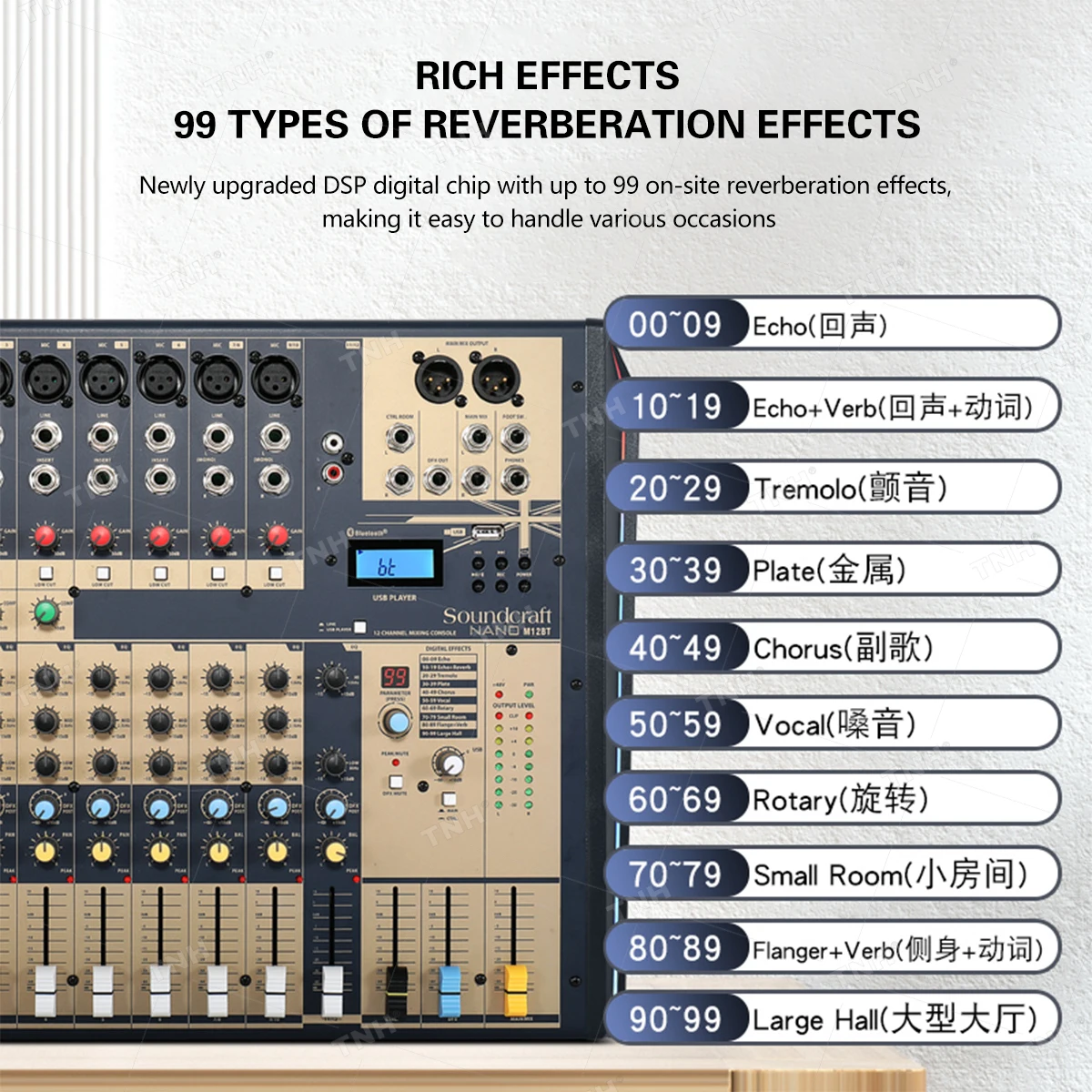 M08BT  Compact Analogue 8-channel dj controller/audio console mixer with Bluetooth for Home and Project Studio Use