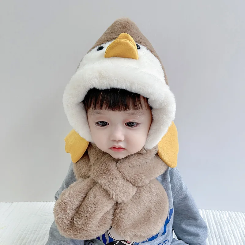 Customized hot sell children penguin scarf cute little yellow duck warm ear protection warm baby hat