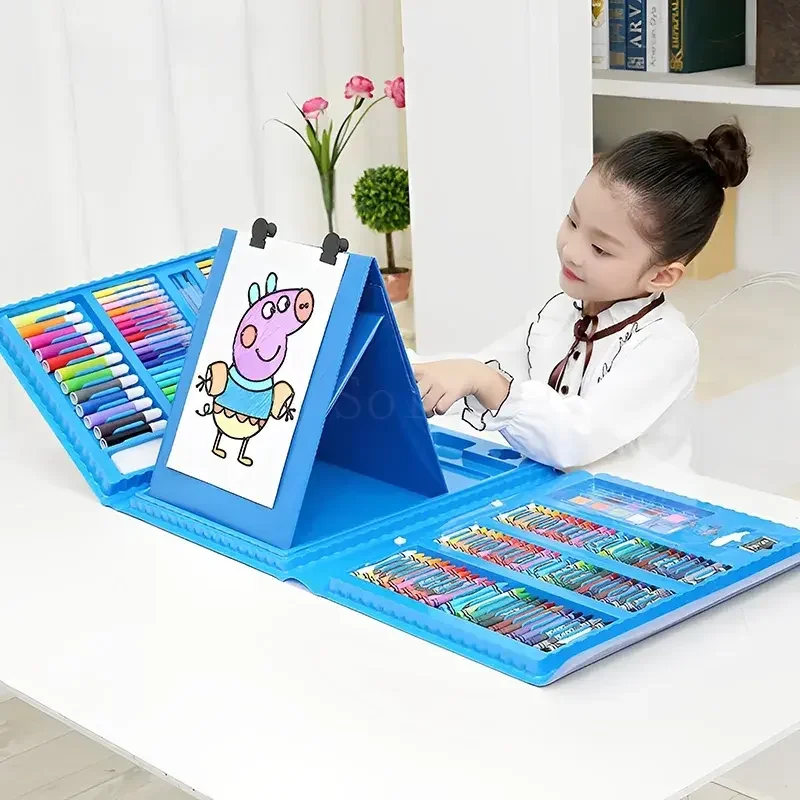 208PCS Education Graffiti DIY Stationery Set Water Color Painting Brush Kit Colour Pencil Crayon Art Drawing Toy with Board