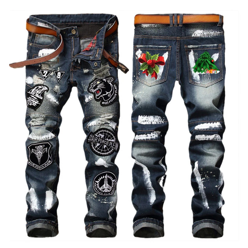 Christmas Custom Logo Men Fashion Denim Jeans Plus Size Breathable Comfortable Slim Jeans Pants For Men