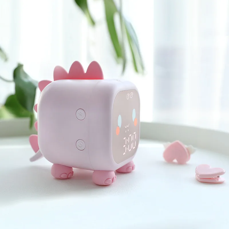 Hot Selling Cute Design Dinosaur Mini Children Cartoon Alarm Clock Wake Up Light Sleep Trainer With Abs Material