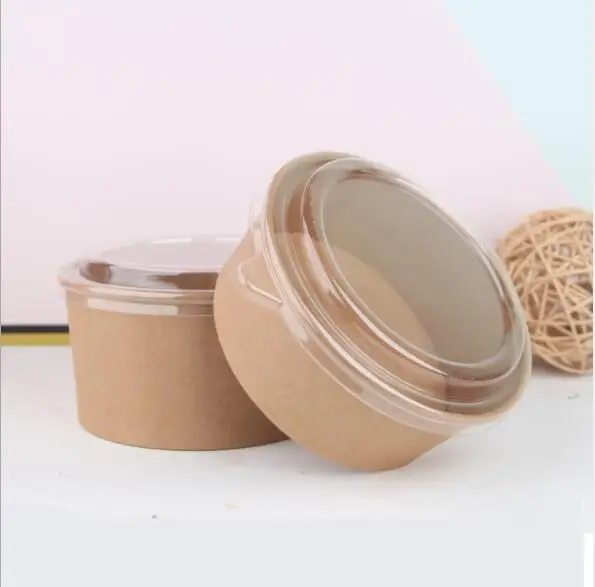Disposable food container brown kraft paper soup bowl with lid