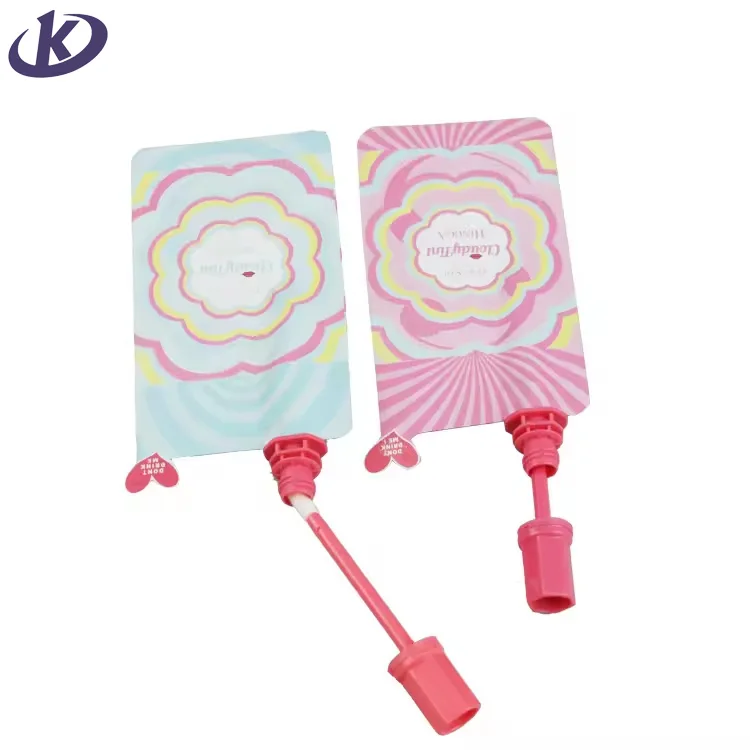 3ml colorful lip gloss sachet plastic lip tint pouch with spout applicator