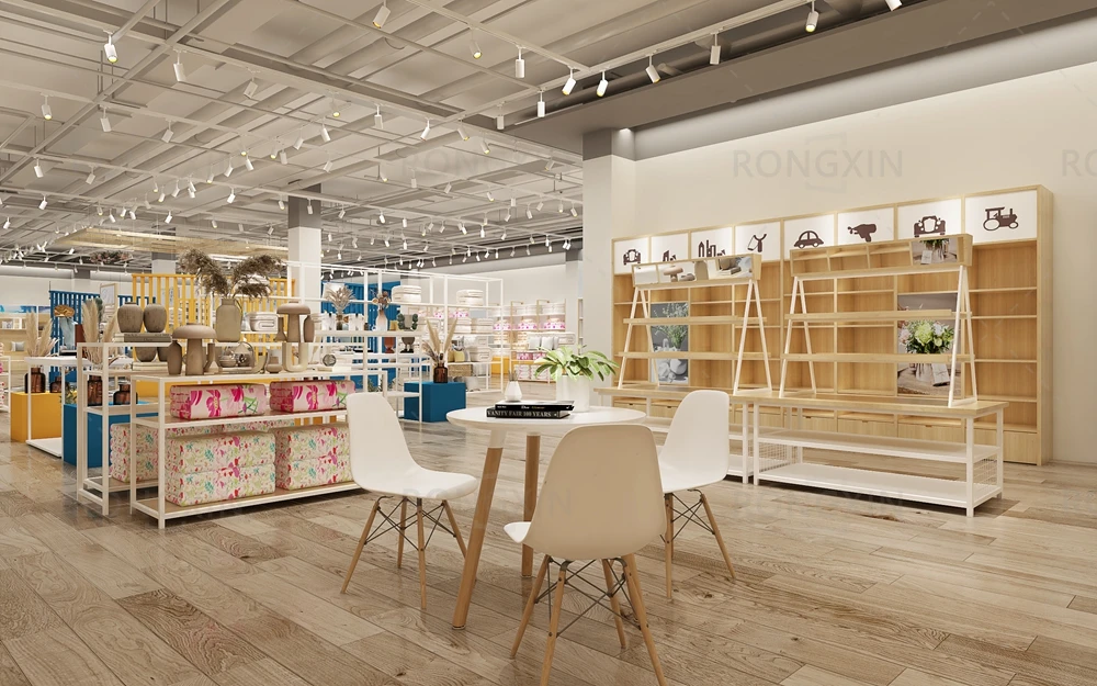 Customized Luxury Department Store Design Furniture Metal Gondola Shelves Household Shop Fitting Wooden Shopping Mall Rack