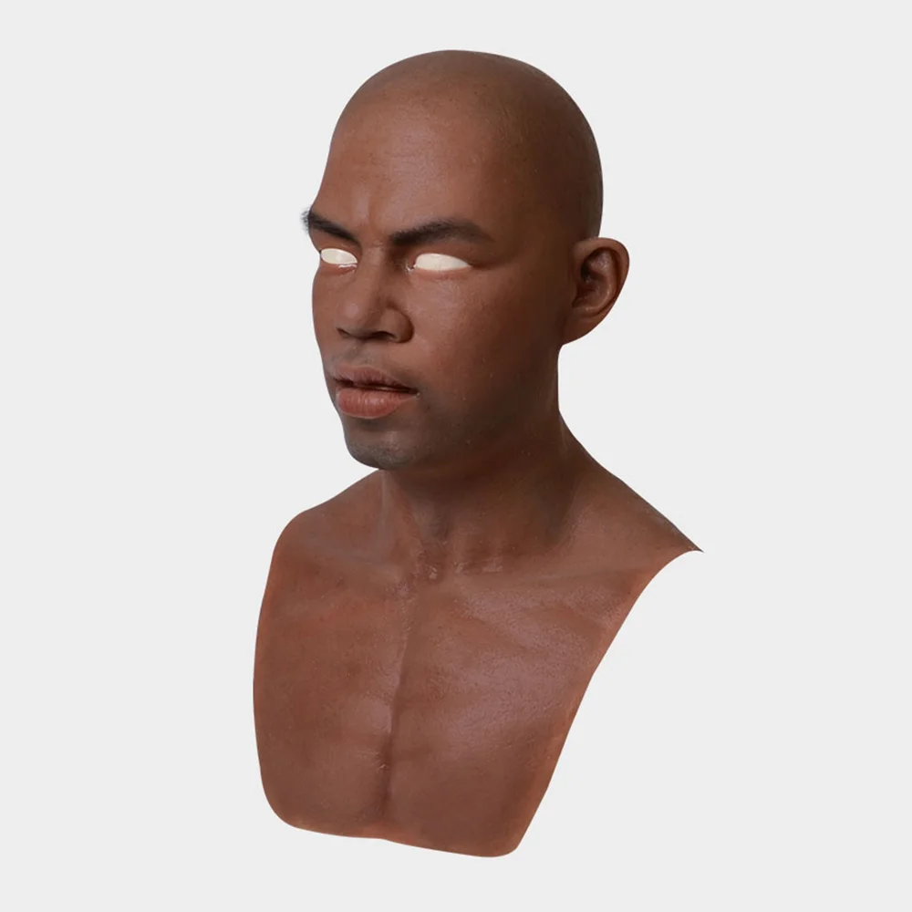 African Skin Tone Halloween Party Mask Horror Halloween Mask Full Silicone Realistic Bald Old Man Artificial mask