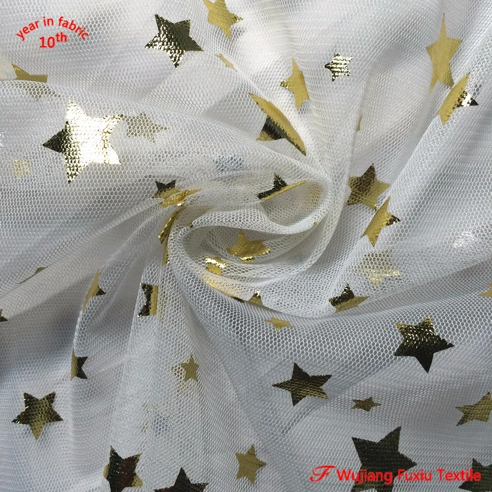 thin soft bing metallic glitter metal star foil mesh fabric for clothing