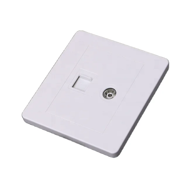 Coaxial TV and RJ45 faceplate, Electric Network + TV Aerial Socket Wall Mount Coaxial Outlet Face Plate