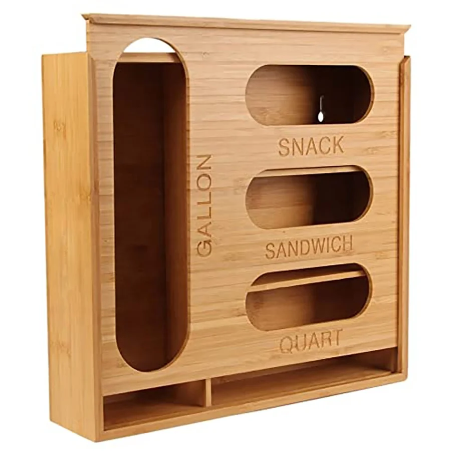 Natural kitchen wholesale bamboo ziplock bag organizer ziplock bag storage box