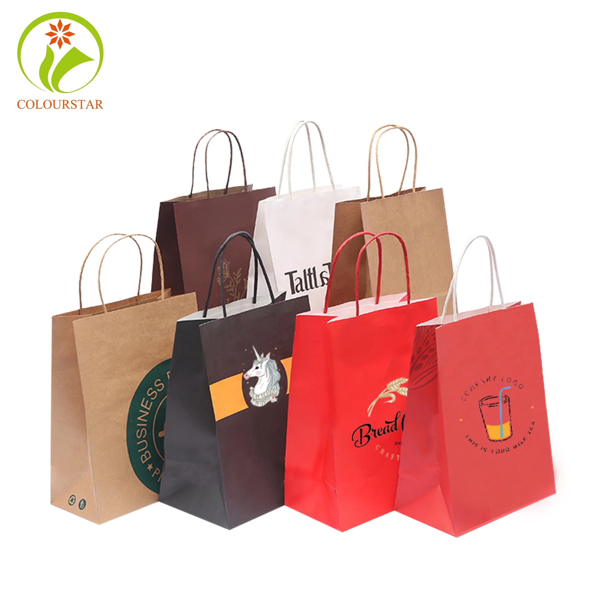 Cheap Recycled Twist Handle Logo bag gift paper bag blank Printing Brown Kraft socks Paper Bag string handle for food packaging