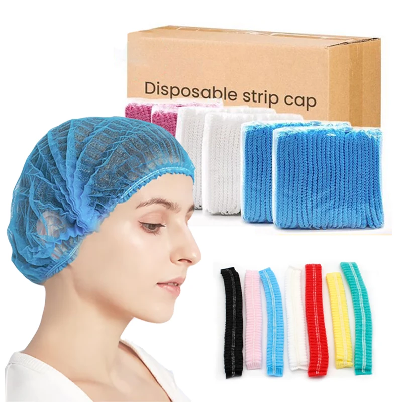 Custom Hair Net Food Factory Spa Salon Disposable Bouffant Cap Non Woven Clip Cap Mob Caps