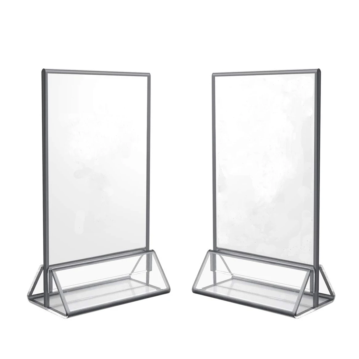 Acrylic Table Sign Holders Double Sided Frame with Silver Border and Vertical Table Number Restaurant Sign Photo Menu Holder