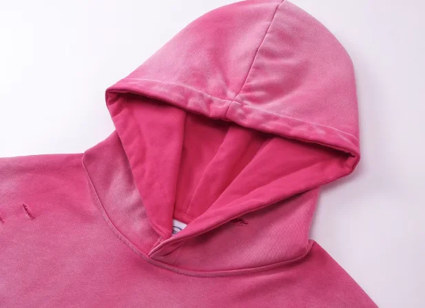 high quality new custom hoodies pink Hip pop vintageTerry acid wash heavyweight distressed hoodie