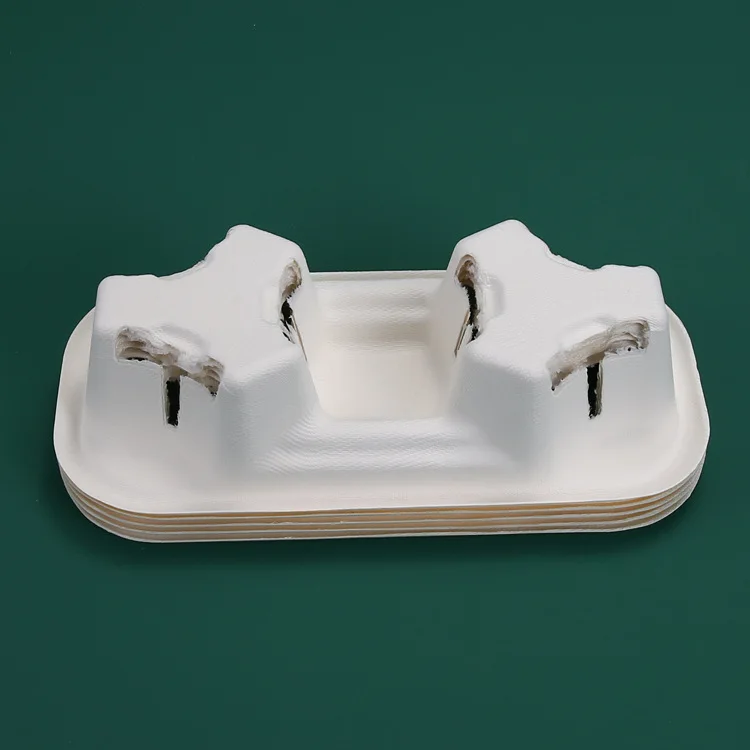
Takeaway Disposable Drink Pulp Mould 2PCS Biodegradable Paper Coffee Cup Holder Tray 