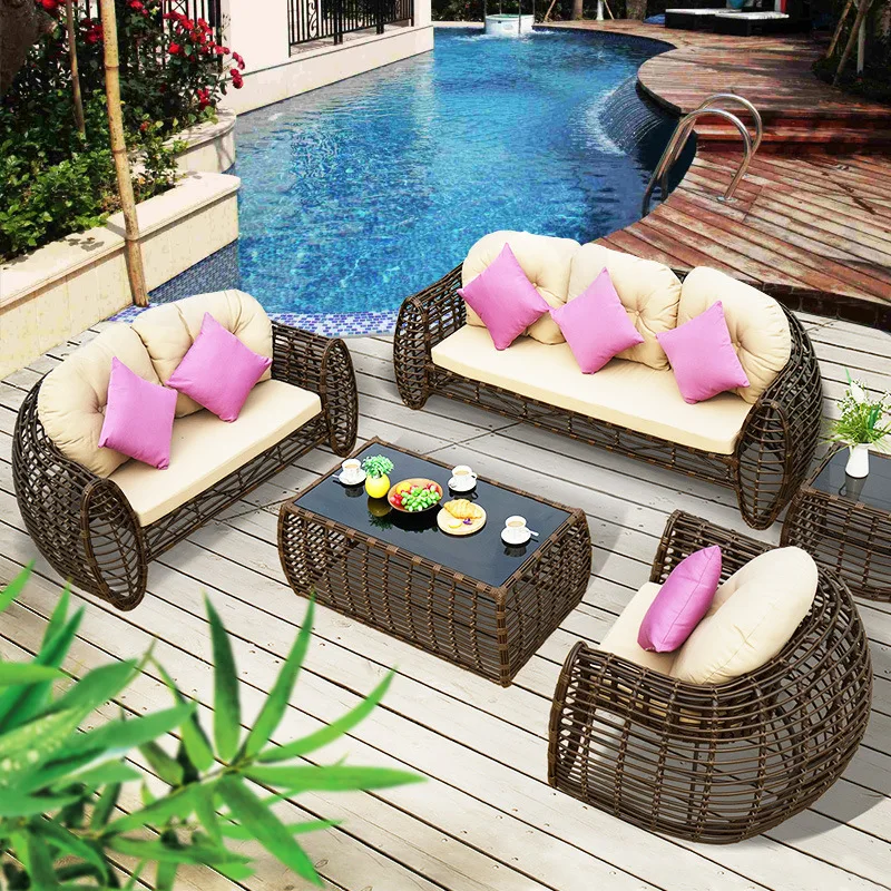Luxury design outdoor patio furniture teak wood sofa cushion set with coffee table cushion for hotel garden