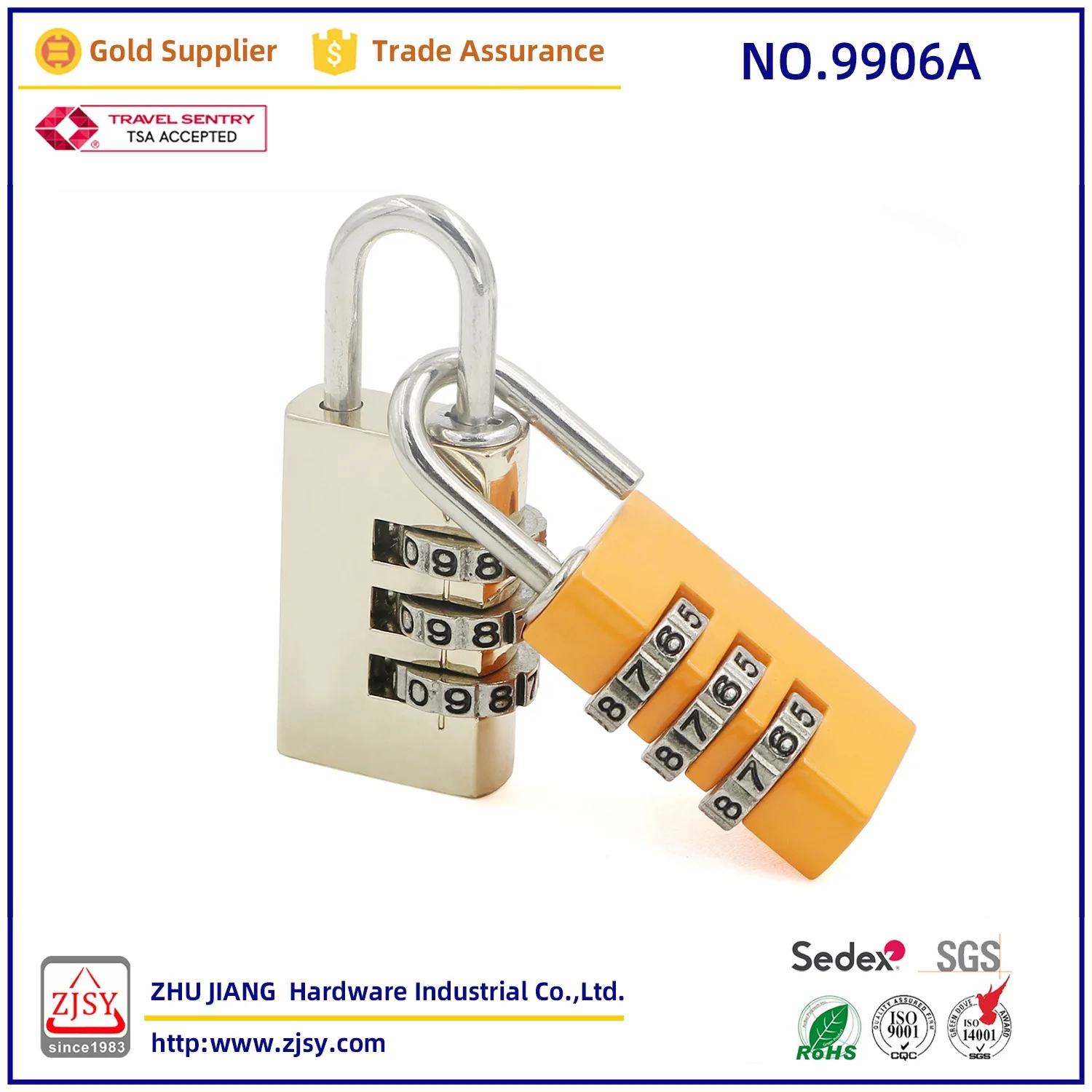 9906A Mini Compact Security Luggage Lock Zinc Alloy 3-Digit Combination Code Backpack Padlock