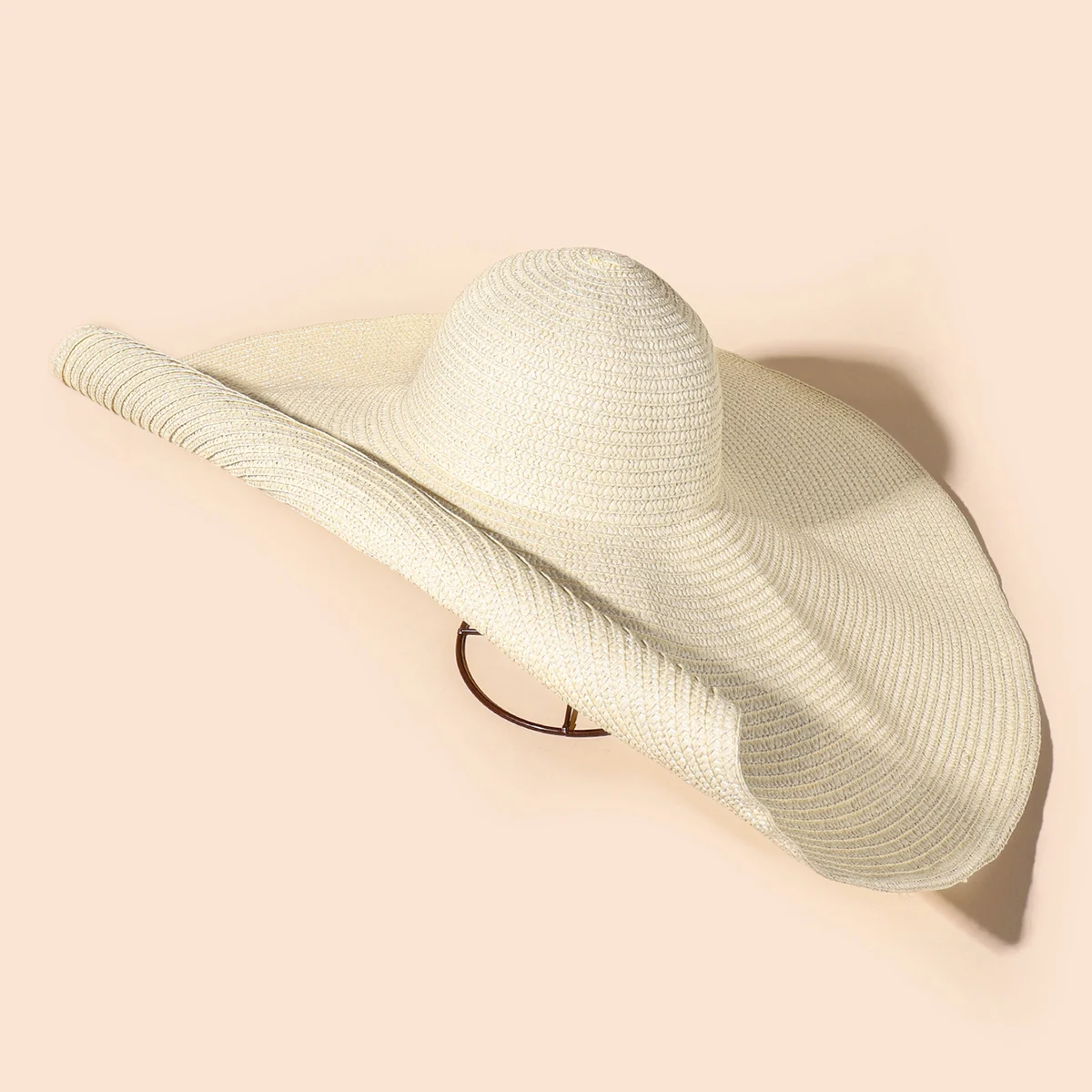 Foldable Large Brim Sunshade Hat Beige Oversized Panama Beach Women Straw Hat