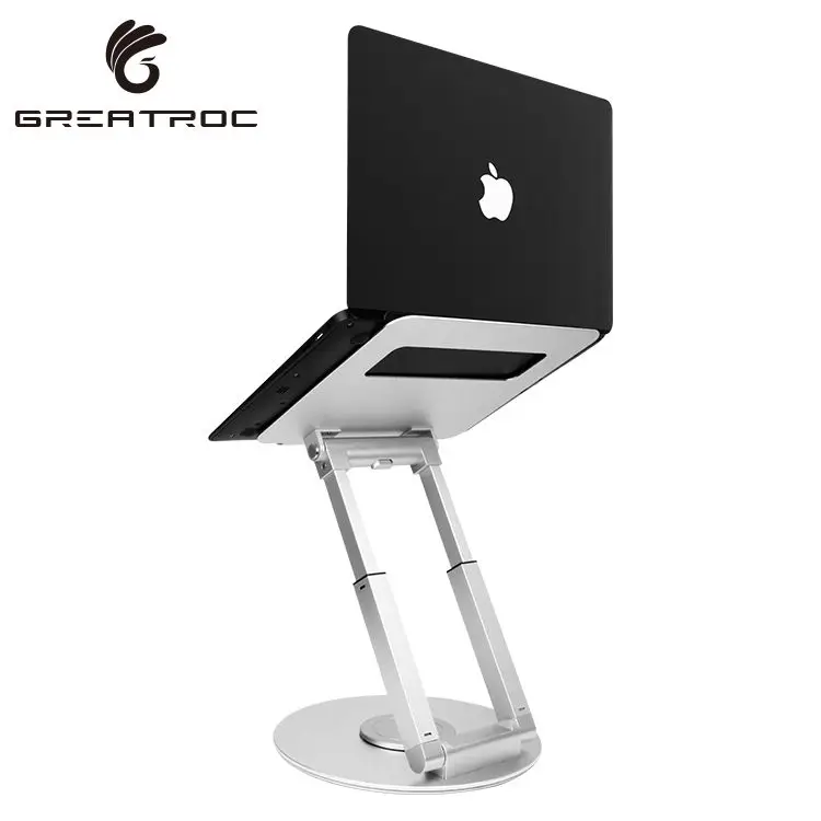 Great Roc OEM/ODM foldable portable laptop rotating notebook stand free height adjustable laptop holder with 360 rotatable base