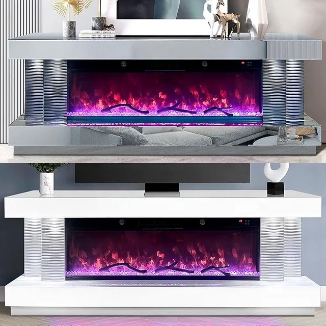 Guanding Electronic Mirrored Fireplace TV Stand with Multipl Color Flames Heater Speaker cheminee Kamin Chimney Muebles Meubles