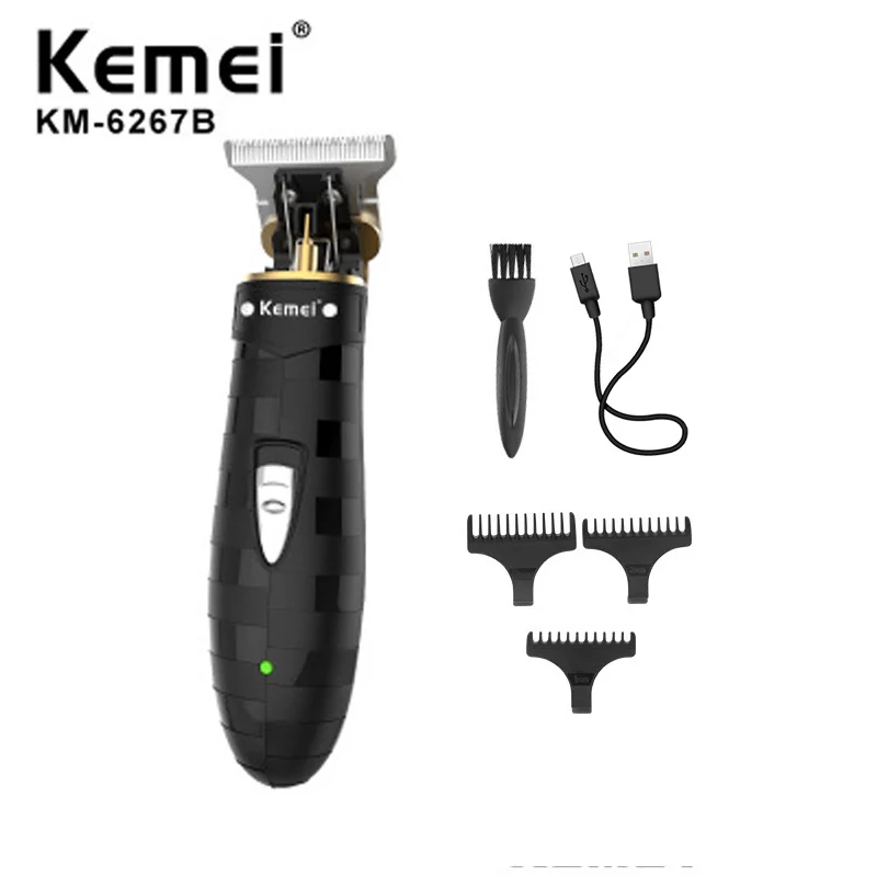 Kemei Cordless Close Hair Cutting Trimmer  Powerful Men Grooming 0mm Baldheaded Barbershop Detail Transparent Skeletons Body
