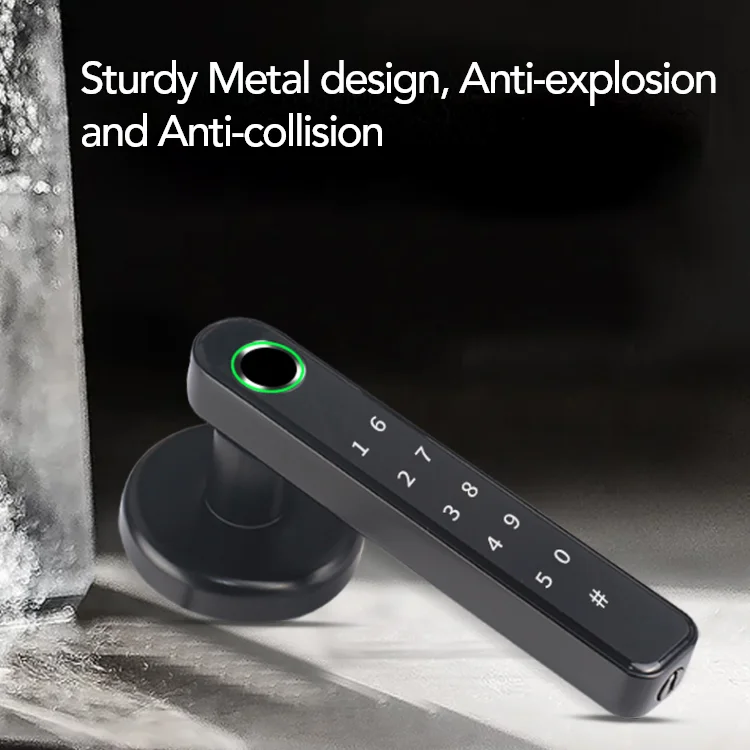 Slim Design Security Keyless Door Lock Biometric Fingerprint Digital Keypad Electronic WiFi Tuya Handle Smart Door Lock