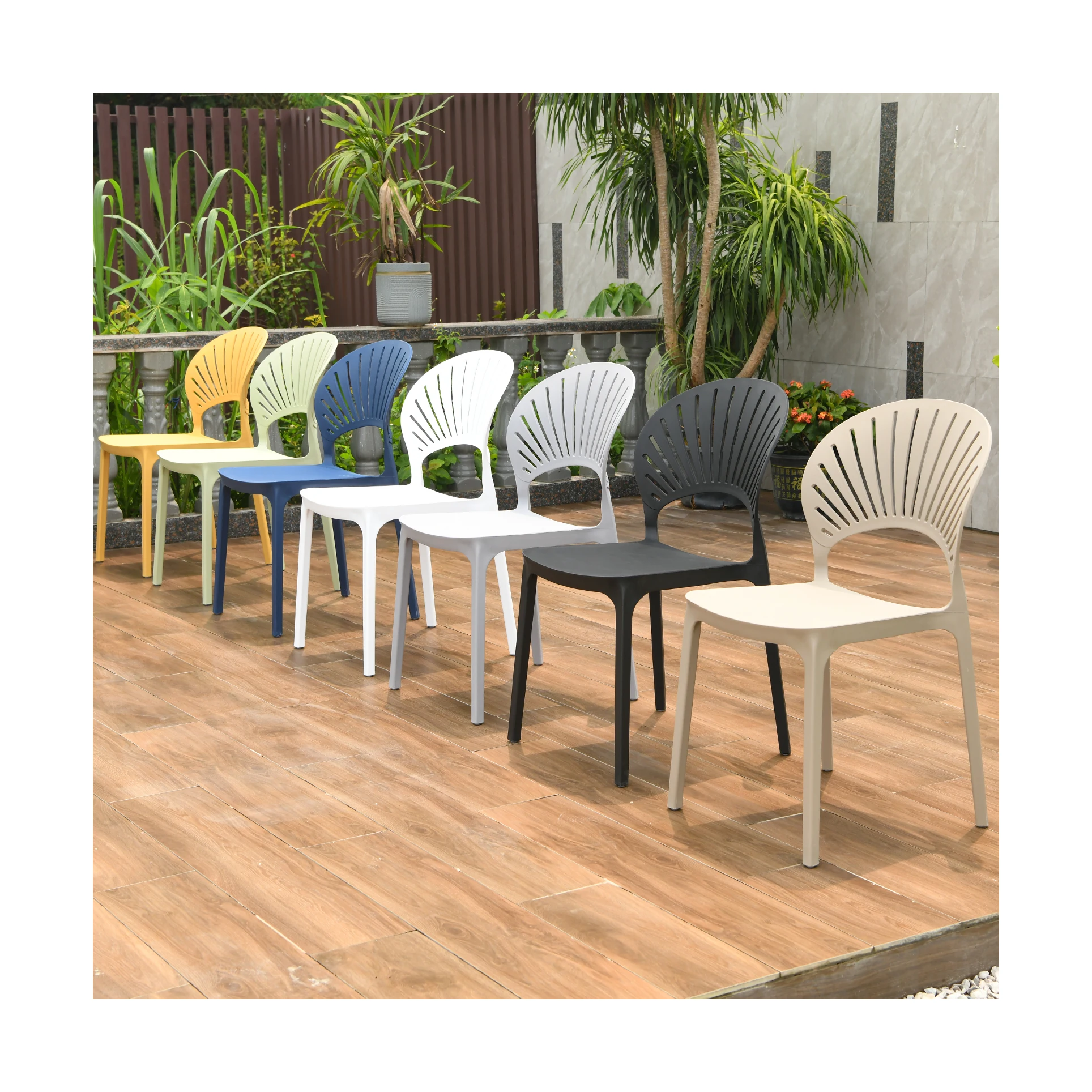 [MOJIA]Fashion Design Shell Plastic Chair Strong Bearing Capacity Multiple Colors Stacked Outdoor Furniture Garden Chair