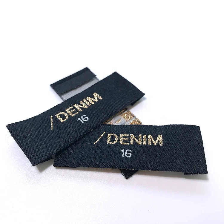 Custom; Decor in the form of golden metallic thread and yarn for clothing with jeans for a woven label with size