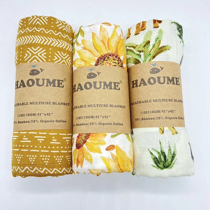 2023 Rainbow Organic Bamboo Cotton Baby Muslin Swaddle 120x120cm Boho Newborn Infant Wraps Blanket