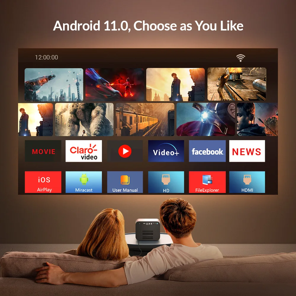 BYINTEK R90 ROCK Full HD 1080P DLP Projector 2200 ANSI Lumens Android TV 11.0 3D 4K BT5.0 Standard Auto-focu  projector