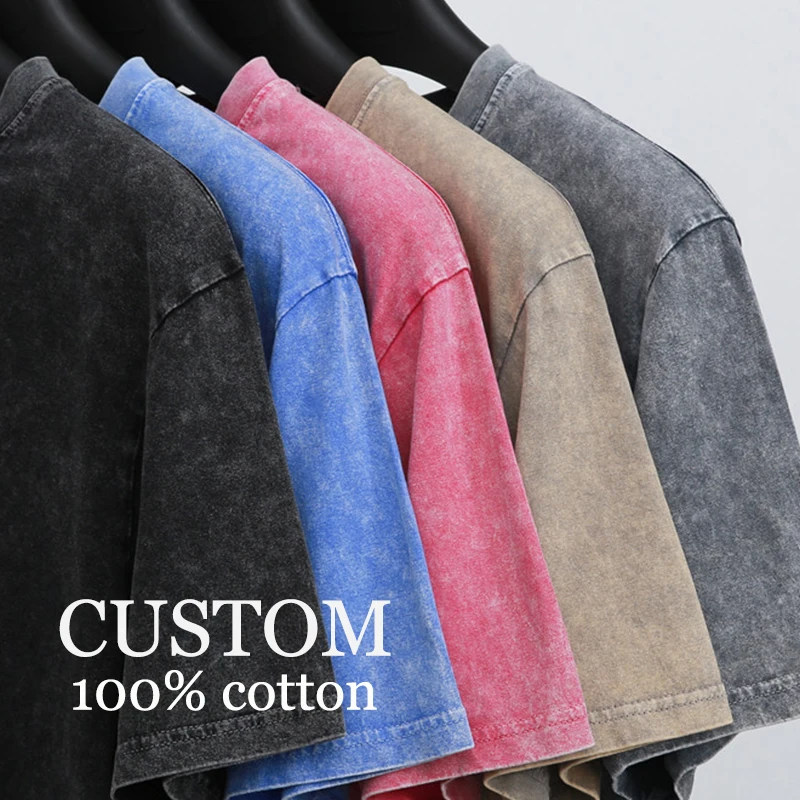 Washed color T-shirts Blank 100% Cotton O-Neck T shirt Customize Print LOGO TShirt Wholesale  Cotton T-shirt