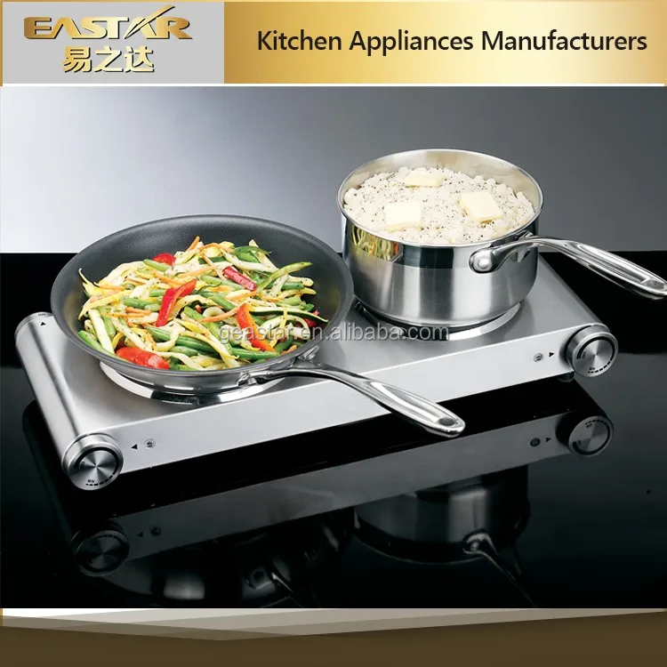 Countertop double cast iron burner,1500 W heating plate, temperature control, power indicator, easy to clean, black