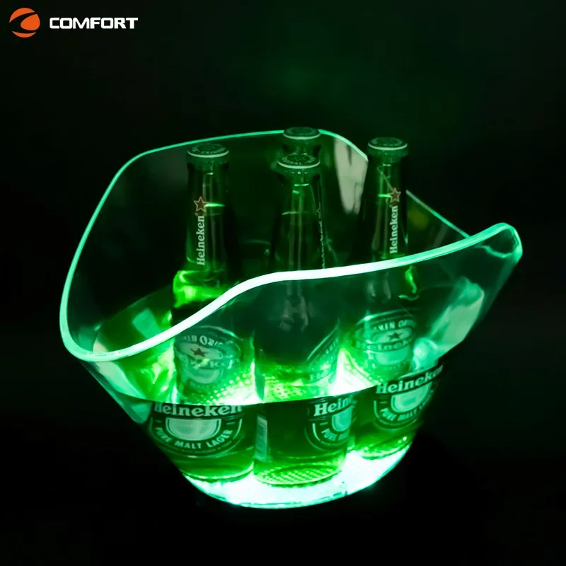 High Quality KTV Bar Champagne Acrylic Plastic Oval Shape Led Luxury Party Minimalist Your Logo PS 15L Ice Bucket
