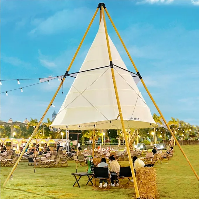 Outdoor Wind Resistant Luxury  Glamping Pyramid Bamboo Tipi Tent for Events Restaurant Party