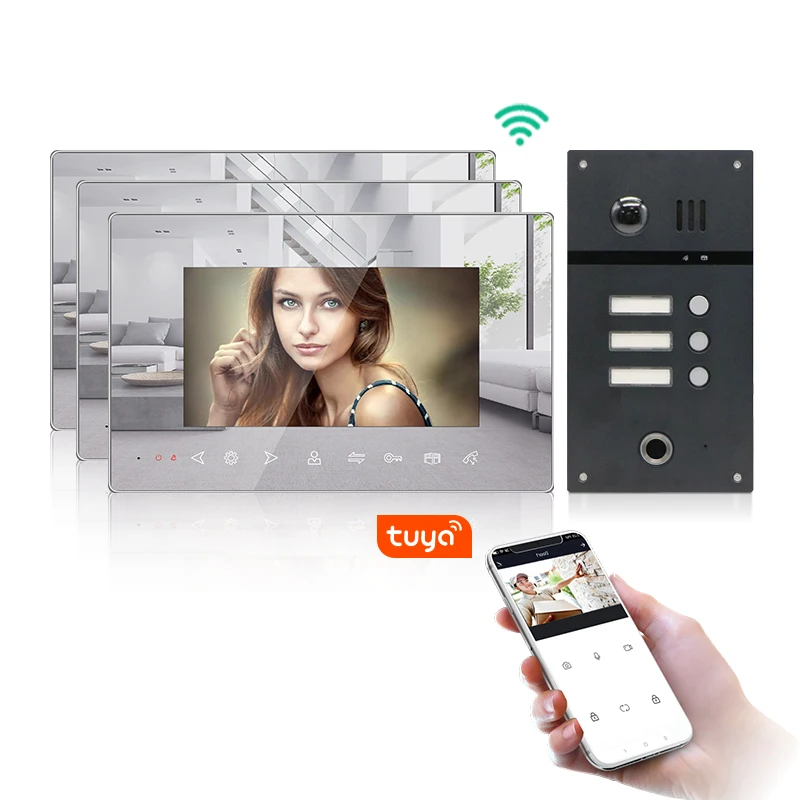 Tuya Smart Wireless IP WiFi video door phone home intercom with door release for 1/2/3/4 multi apartment with fingerprint lock