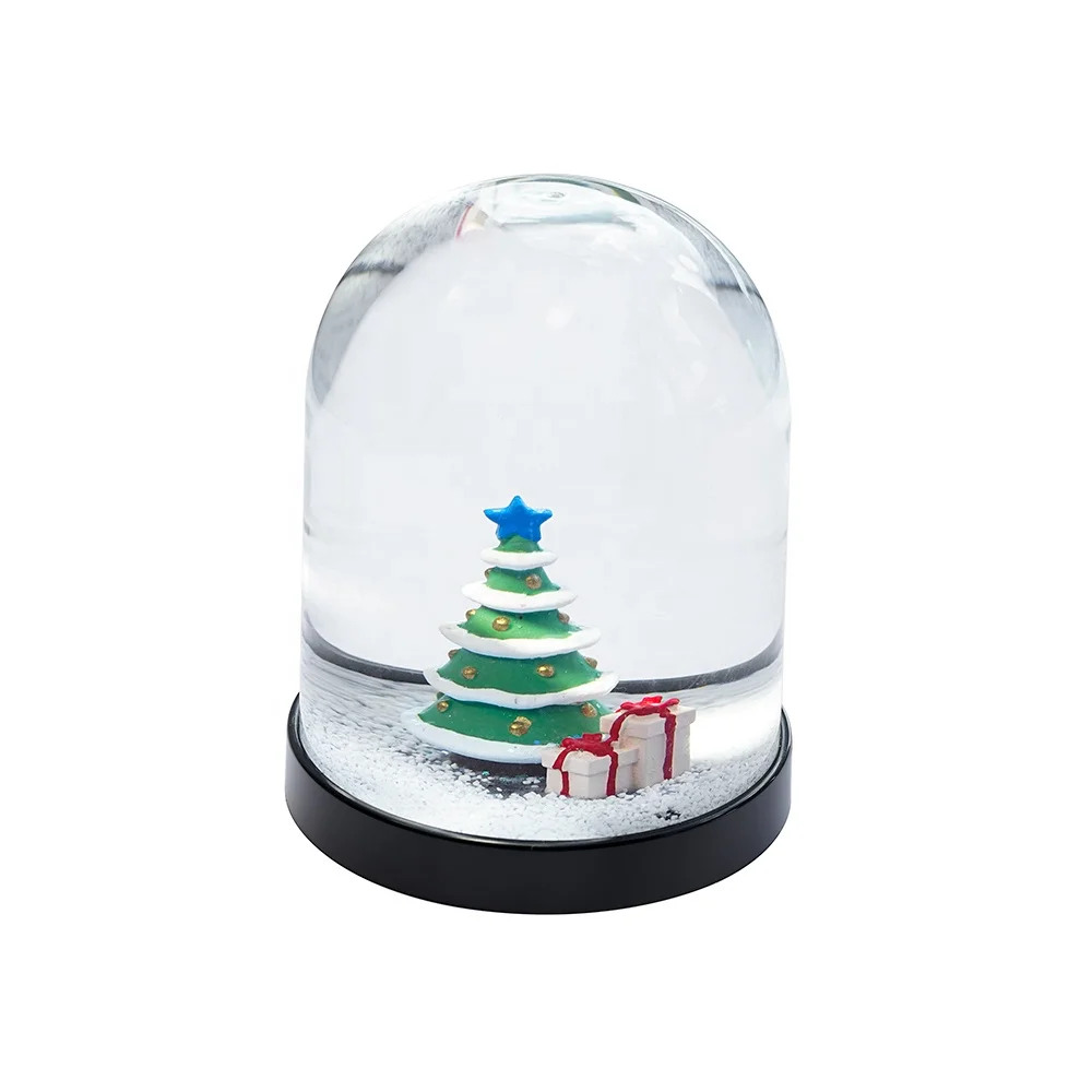 Custom 83 mm Plastic Acrylic Christmas Tree Water Globe Snow Ball Factory OEM Sequin Ornament Souvenir