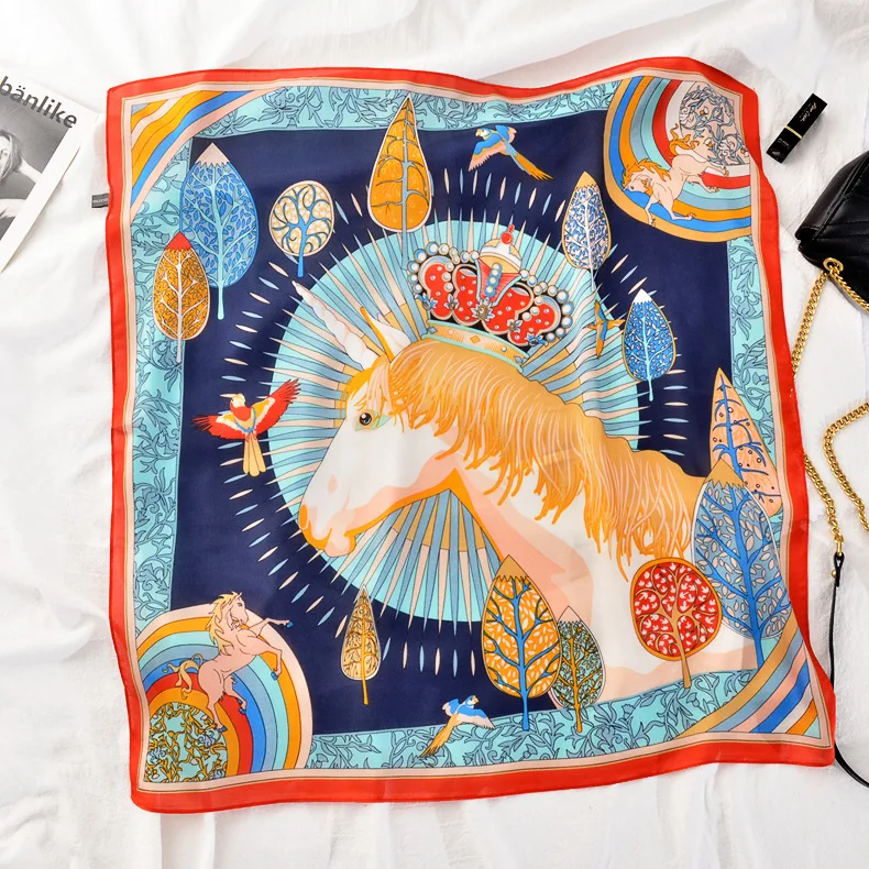 Custom Model Silk Bandana With Logo  New Style Square Small Hair Scarf Silk Scarves Custom Bandana